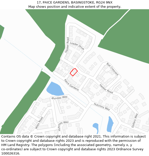 17, PAICE GARDENS, BASINGSTOKE, RG24 9NX: Location map and indicative extent of plot