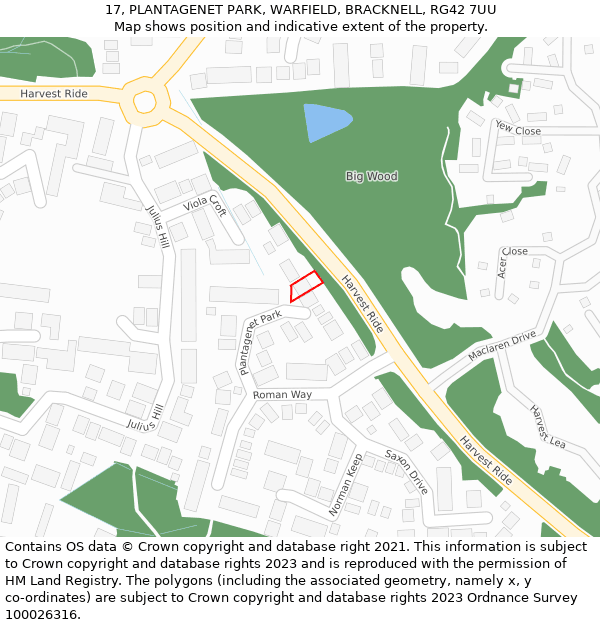 17, PLANTAGENET PARK, WARFIELD, BRACKNELL, RG42 7UU: Location map and indicative extent of plot