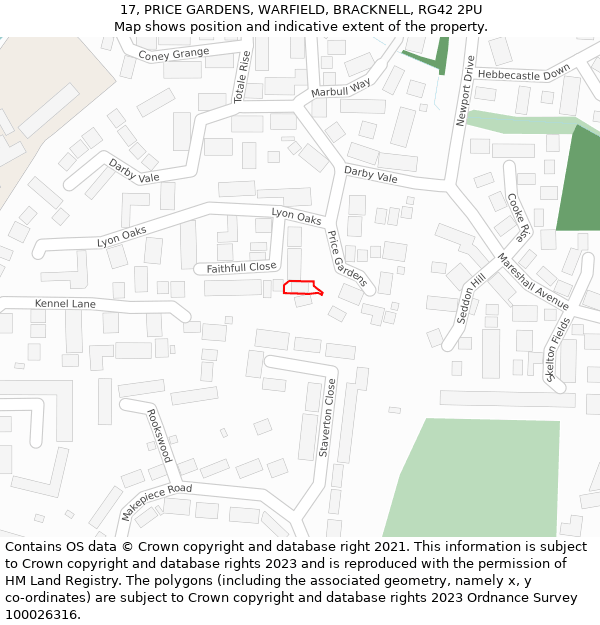 17, PRICE GARDENS, WARFIELD, BRACKNELL, RG42 2PU: Location map and indicative extent of plot