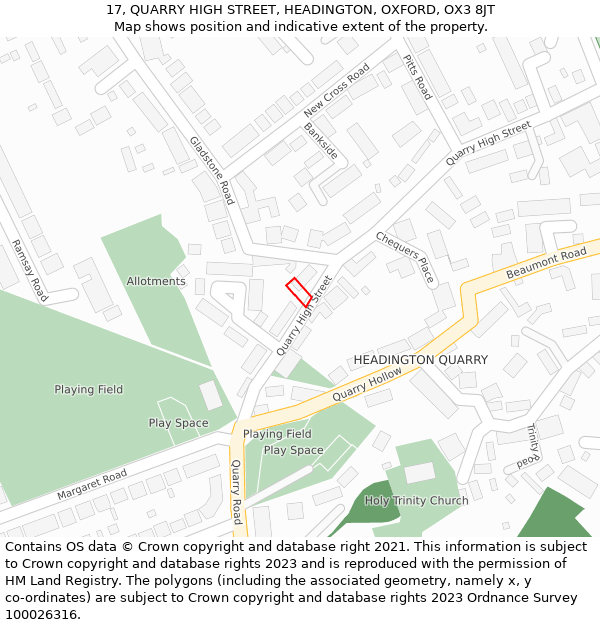 17, QUARRY HIGH STREET, HEADINGTON, OXFORD, OX3 8JT: Location map and indicative extent of plot