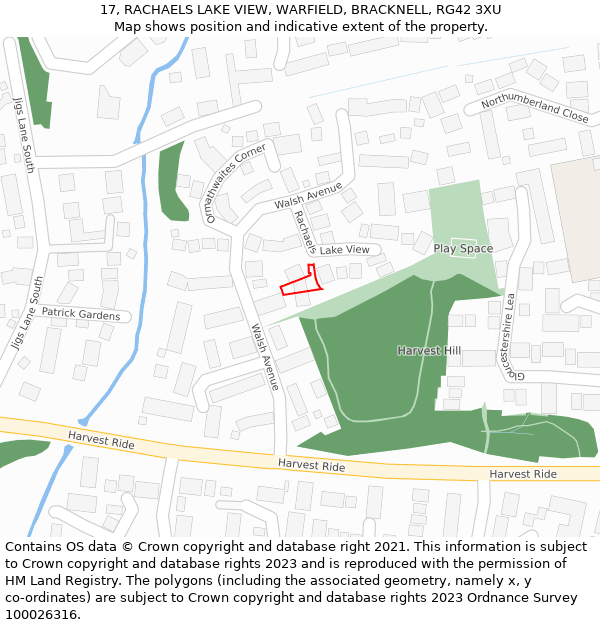 17, RACHAELS LAKE VIEW, WARFIELD, BRACKNELL, RG42 3XU: Location map and indicative extent of plot