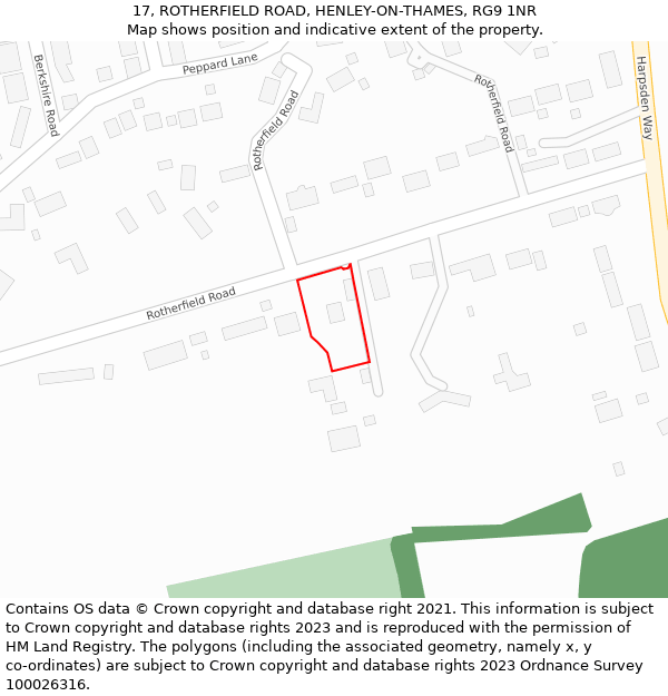 17, ROTHERFIELD ROAD, HENLEY-ON-THAMES, RG9 1NR: Location map and indicative extent of plot