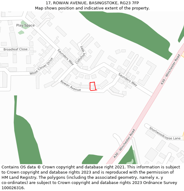 17, ROWAN AVENUE, BASINGSTOKE, RG23 7FP: Location map and indicative extent of plot