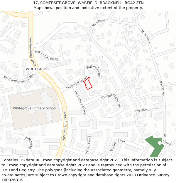 17, SOMERSET GROVE, WARFIELD, BRACKNELL, RG42 3TN: Location map and indicative extent of plot
