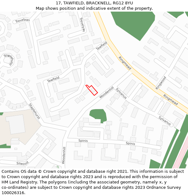 17, TAWFIELD, BRACKNELL, RG12 8YU: Location map and indicative extent of plot
