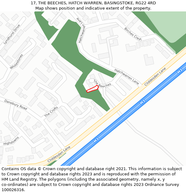 17, THE BEECHES, HATCH WARREN, BASINGSTOKE, RG22 4RD: Location map and indicative extent of plot