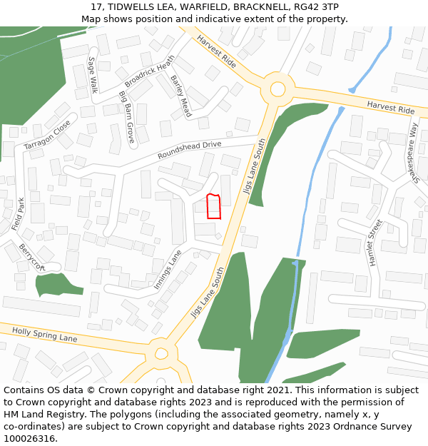 17, TIDWELLS LEA, WARFIELD, BRACKNELL, RG42 3TP: Location map and indicative extent of plot