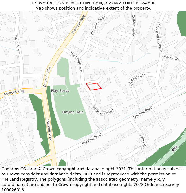 17, WARBLETON ROAD, CHINEHAM, BASINGSTOKE, RG24 8RF: Location map and indicative extent of plot