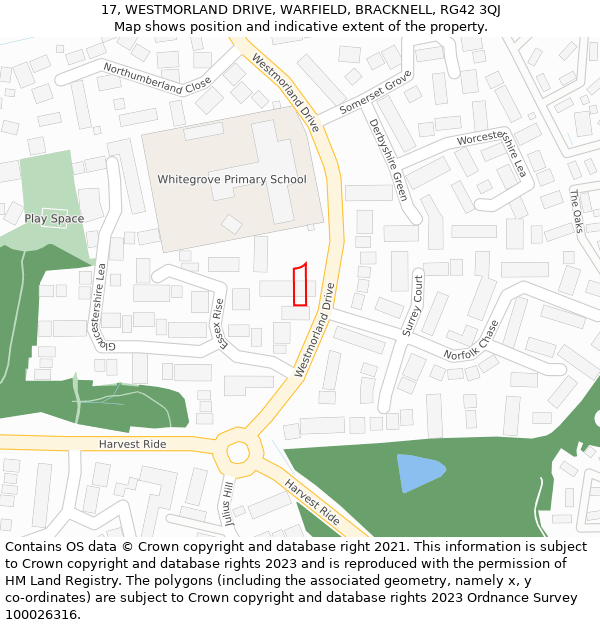 17, WESTMORLAND DRIVE, WARFIELD, BRACKNELL, RG42 3QJ: Location map and indicative extent of plot