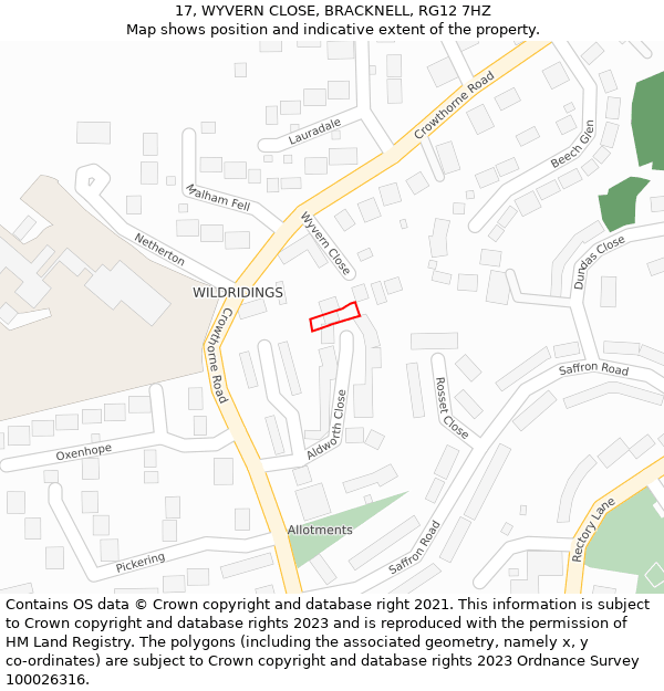 17, WYVERN CLOSE, BRACKNELL, RG12 7HZ: Location map and indicative extent of plot