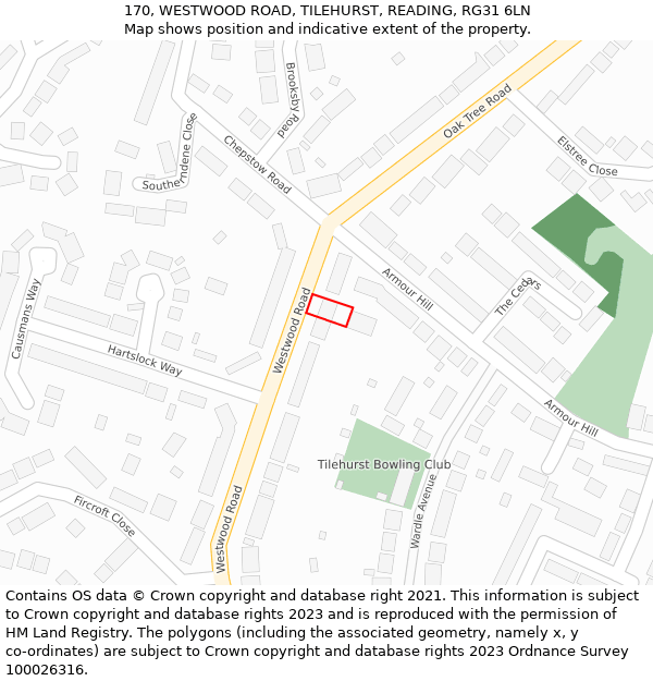 170, WESTWOOD ROAD, TILEHURST, READING, RG31 6LN: Location map and indicative extent of plot