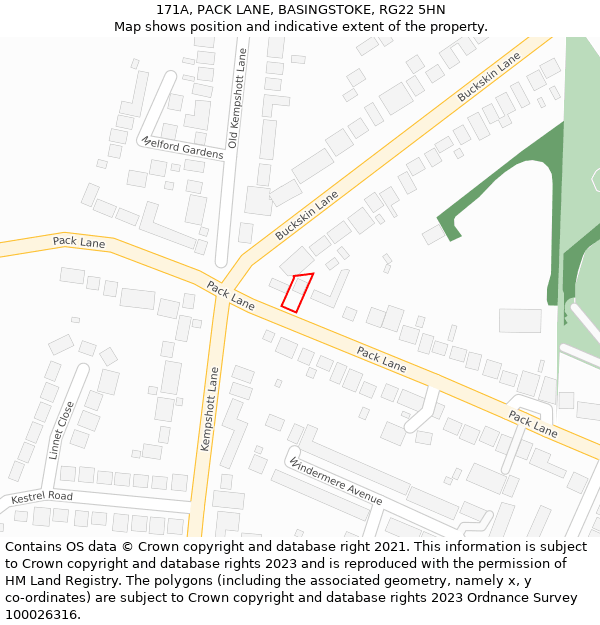 171A, PACK LANE, BASINGSTOKE, RG22 5HN: Location map and indicative extent of plot