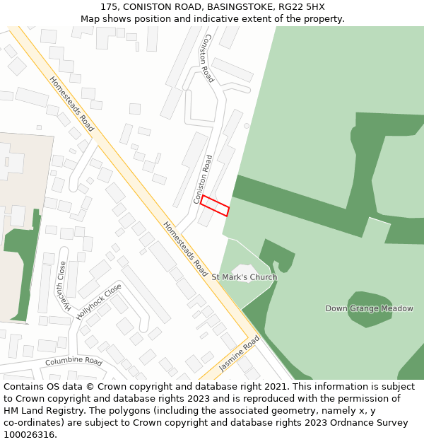 175, CONISTON ROAD, BASINGSTOKE, RG22 5HX: Location map and indicative extent of plot