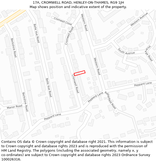 17A, CROMWELL ROAD, HENLEY-ON-THAMES, RG9 1JH: Location map and indicative extent of plot