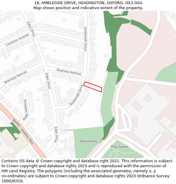18, AMBLESIDE DRIVE, HEADINGTON, OXFORD, OX3 0AG: Location map and indicative extent of plot