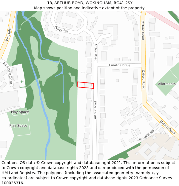 18, ARTHUR ROAD, WOKINGHAM, RG41 2SY: Location map and indicative extent of plot