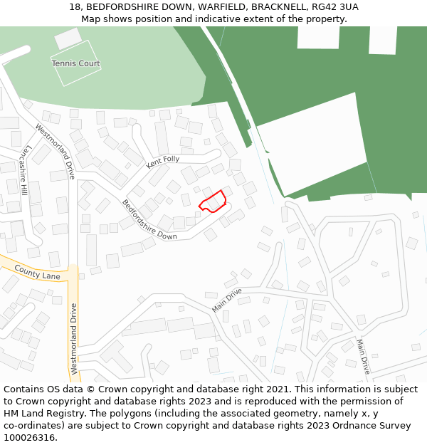 18, BEDFORDSHIRE DOWN, WARFIELD, BRACKNELL, RG42 3UA: Location map and indicative extent of plot