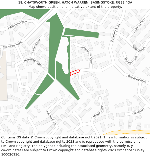 18, CHATSWORTH GREEN, HATCH WARREN, BASINGSTOKE, RG22 4QA: Location map and indicative extent of plot