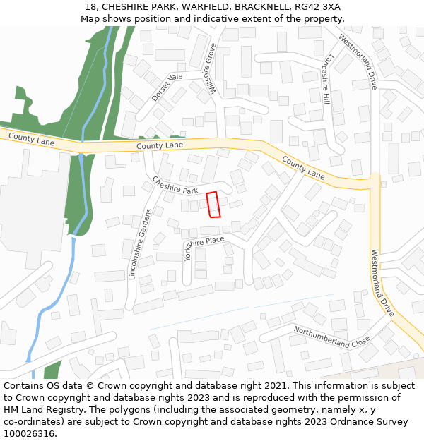 18, CHESHIRE PARK, WARFIELD, BRACKNELL, RG42 3XA: Location map and indicative extent of plot