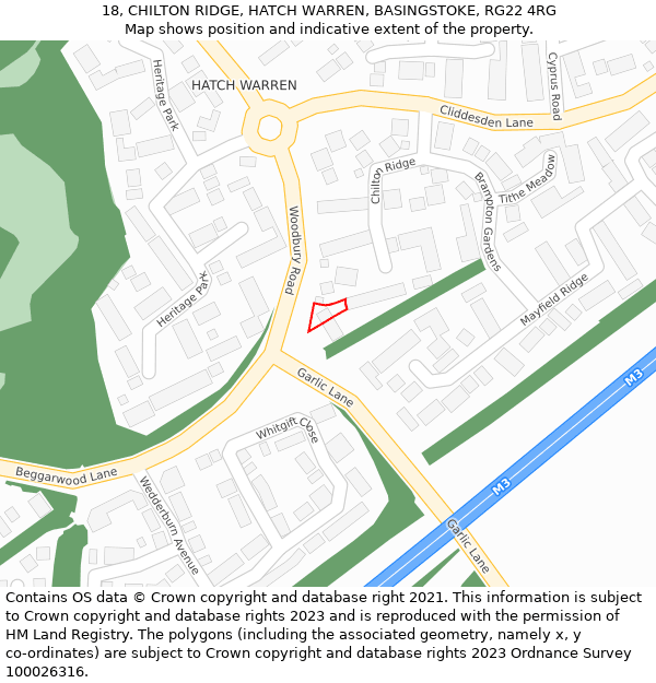 18, CHILTON RIDGE, HATCH WARREN, BASINGSTOKE, RG22 4RG: Location map and indicative extent of plot