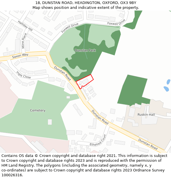 18, DUNSTAN ROAD, HEADINGTON, OXFORD, OX3 9BY: Location map and indicative extent of plot