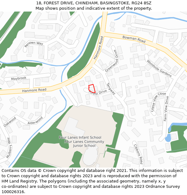 18, FOREST DRIVE, CHINEHAM, BASINGSTOKE, RG24 8SZ: Location map and indicative extent of plot