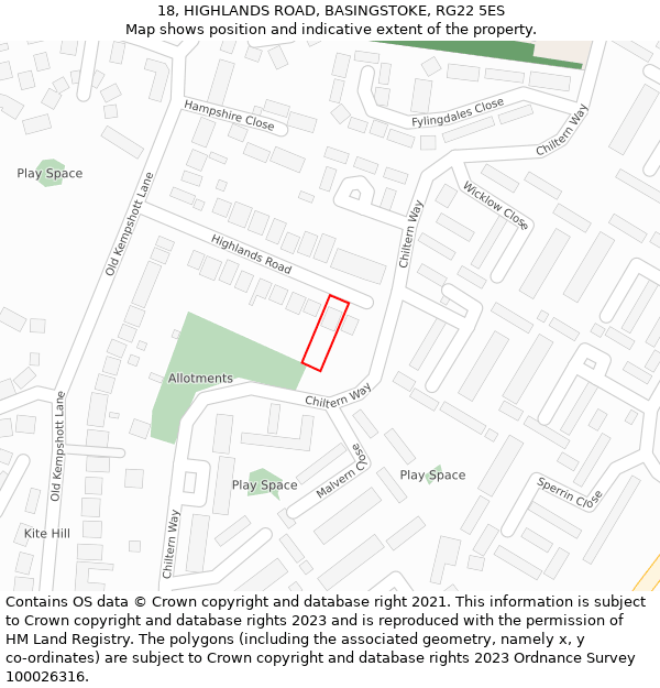 18, HIGHLANDS ROAD, BASINGSTOKE, RG22 5ES: Location map and indicative extent of plot