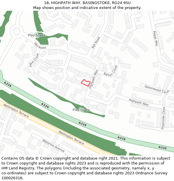 18, HIGHPATH WAY, BASINGSTOKE, RG24 9SU: Location map and indicative extent of plot