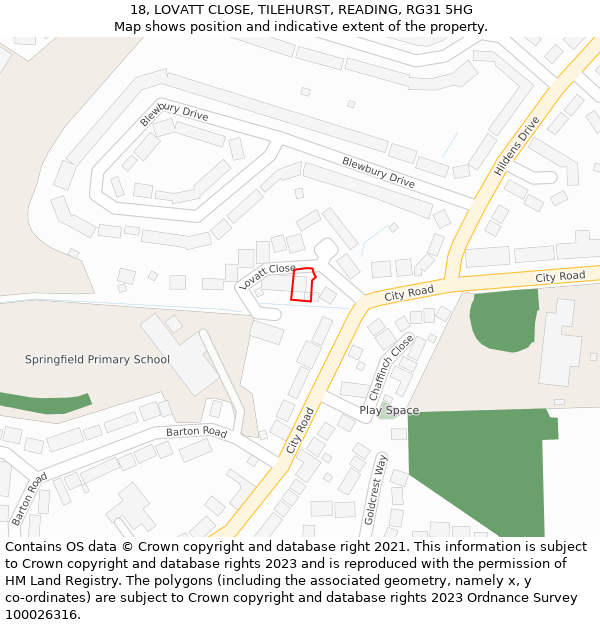 18, LOVATT CLOSE, TILEHURST, READING, RG31 5HG: Location map and indicative extent of plot