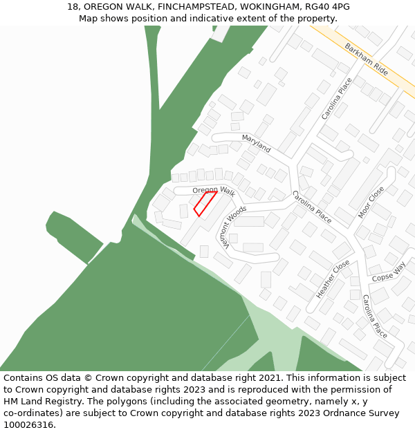 18, OREGON WALK, FINCHAMPSTEAD, WOKINGHAM, RG40 4PG: Location map and indicative extent of plot