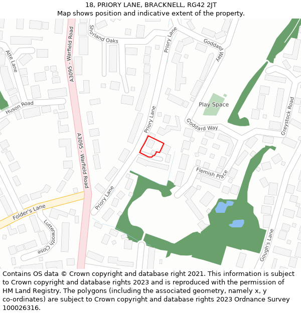 18, PRIORY LANE, BRACKNELL, RG42 2JT: Location map and indicative extent of plot