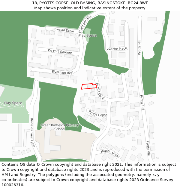 18, PYOTTS COPSE, OLD BASING, BASINGSTOKE, RG24 8WE: Location map and indicative extent of plot