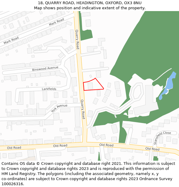 18, QUARRY ROAD, HEADINGTON, OXFORD, OX3 8NU: Location map and indicative extent of plot