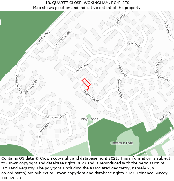 18, QUARTZ CLOSE, WOKINGHAM, RG41 3TS: Location map and indicative extent of plot