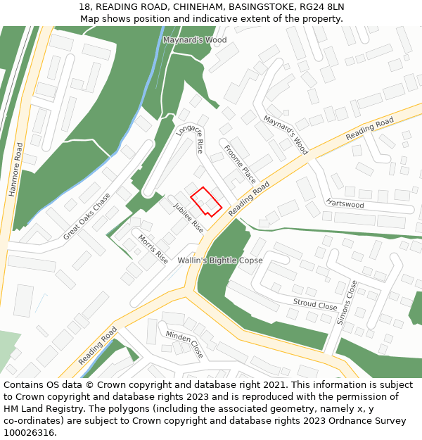 18, READING ROAD, CHINEHAM, BASINGSTOKE, RG24 8LN: Location map and indicative extent of plot