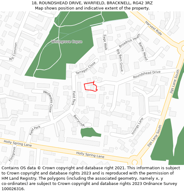 18, ROUNDSHEAD DRIVE, WARFIELD, BRACKNELL, RG42 3RZ: Location map and indicative extent of plot