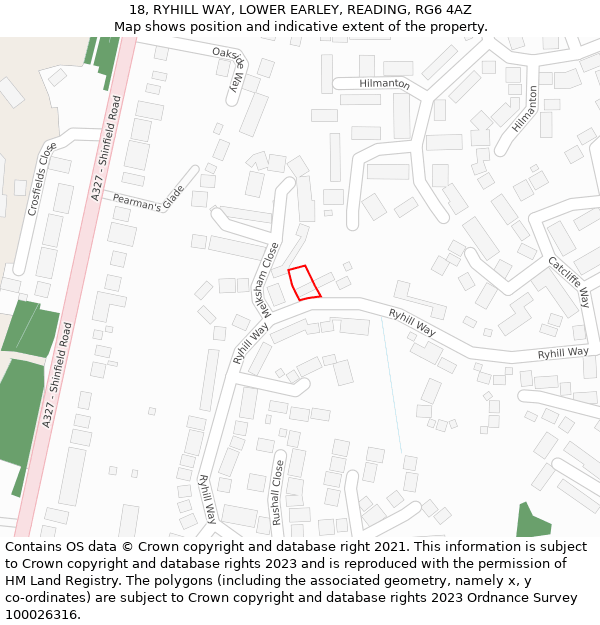 18, RYHILL WAY, LOWER EARLEY, READING, RG6 4AZ: Location map and indicative extent of plot