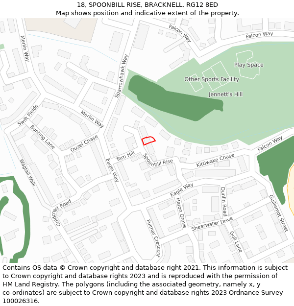 18, SPOONBILL RISE, BRACKNELL, RG12 8ED: Location map and indicative extent of plot