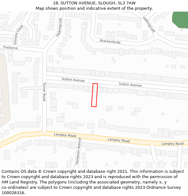 18, SUTTON AVENUE, SLOUGH, SL3 7AW: Location map and indicative extent of plot