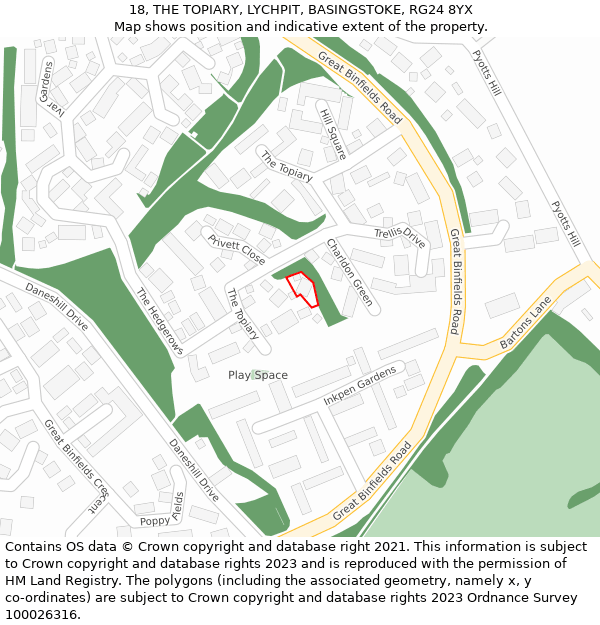 18, THE TOPIARY, LYCHPIT, BASINGSTOKE, RG24 8YX: Location map and indicative extent of plot