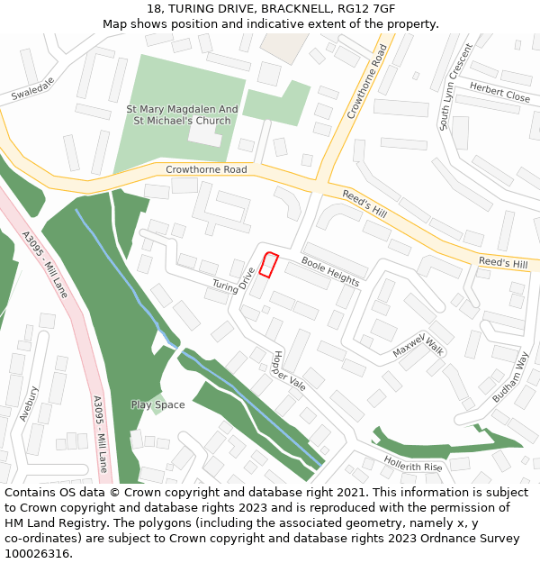 18, TURING DRIVE, BRACKNELL, RG12 7GF: Location map and indicative extent of plot