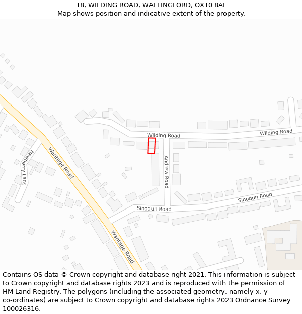 18, WILDING ROAD, WALLINGFORD, OX10 8AF: Location map and indicative extent of plot