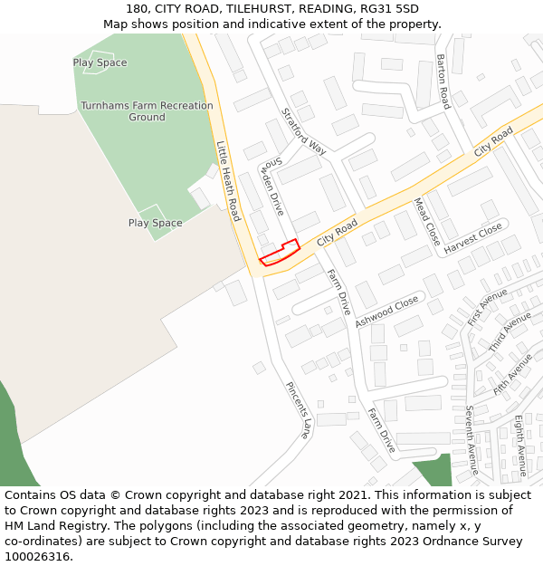 180, CITY ROAD, TILEHURST, READING, RG31 5SD: Location map and indicative extent of plot
