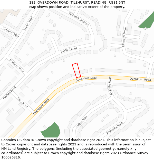 182, OVERDOWN ROAD, TILEHURST, READING, RG31 6NT: Location map and indicative extent of plot