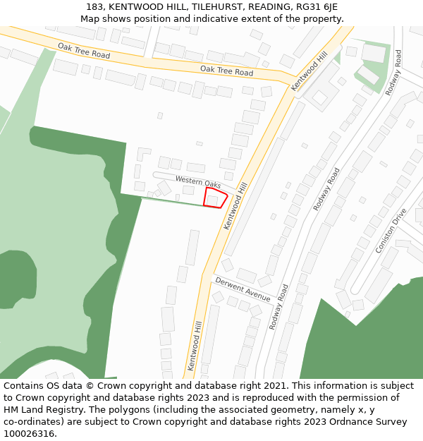 183, KENTWOOD HILL, TILEHURST, READING, RG31 6JE: Location map and indicative extent of plot