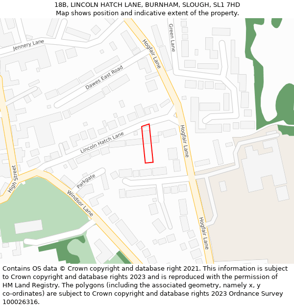 18B, LINCOLN HATCH LANE, BURNHAM, SLOUGH, SL1 7HD: Location map and indicative extent of plot