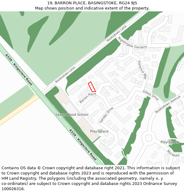 19, BARRON PLACE, BASINGSTOKE, RG24 9JS: Location map and indicative extent of plot