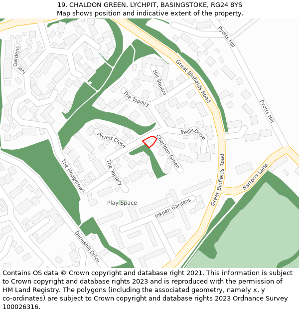 19, CHALDON GREEN, LYCHPIT, BASINGSTOKE, RG24 8YS: Location map and indicative extent of plot