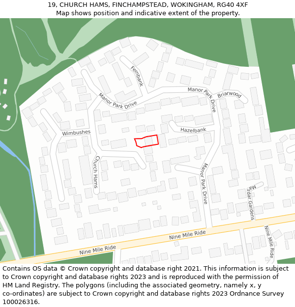 19, CHURCH HAMS, FINCHAMPSTEAD, WOKINGHAM, RG40 4XF: Location map and indicative extent of plot