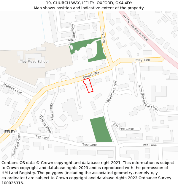 19, CHURCH WAY, IFFLEY, OXFORD, OX4 4DY: Location map and indicative extent of plot